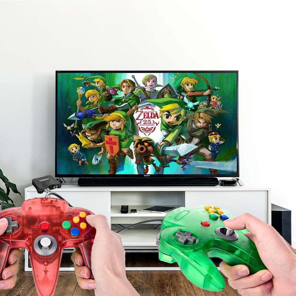 Wired N64 Controller, Upgrade Joystick Gamepad Controller for Original Nintendo 64 Console (Sapphire Blue and Ruby Red)