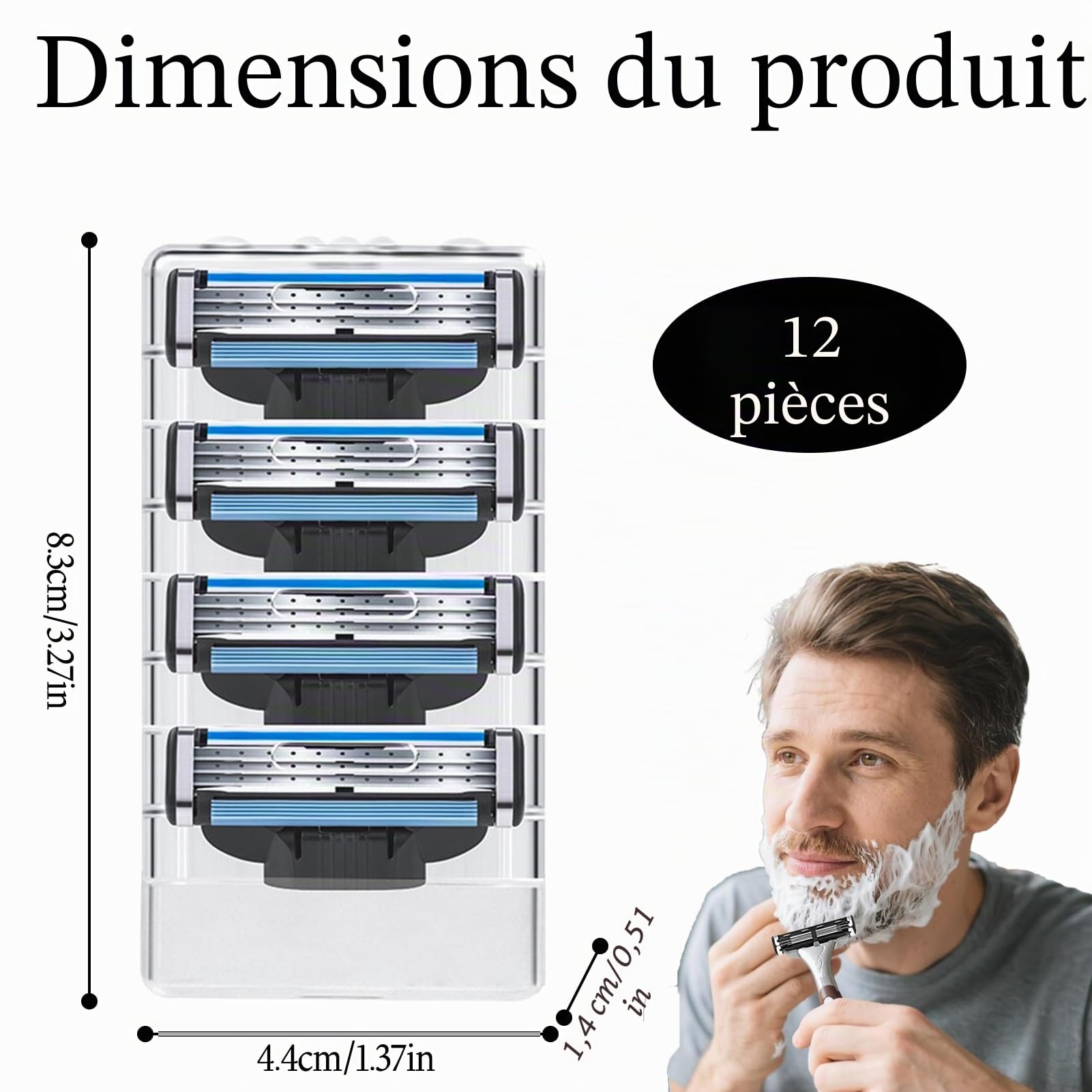 Lot de 12 lames de rasoir compatibles avec rasoir humide pour homme, design anti-obstruction, technologie de charnière avant, lames Gillette, lames nano à 3 couches pour un rasage en douceur
