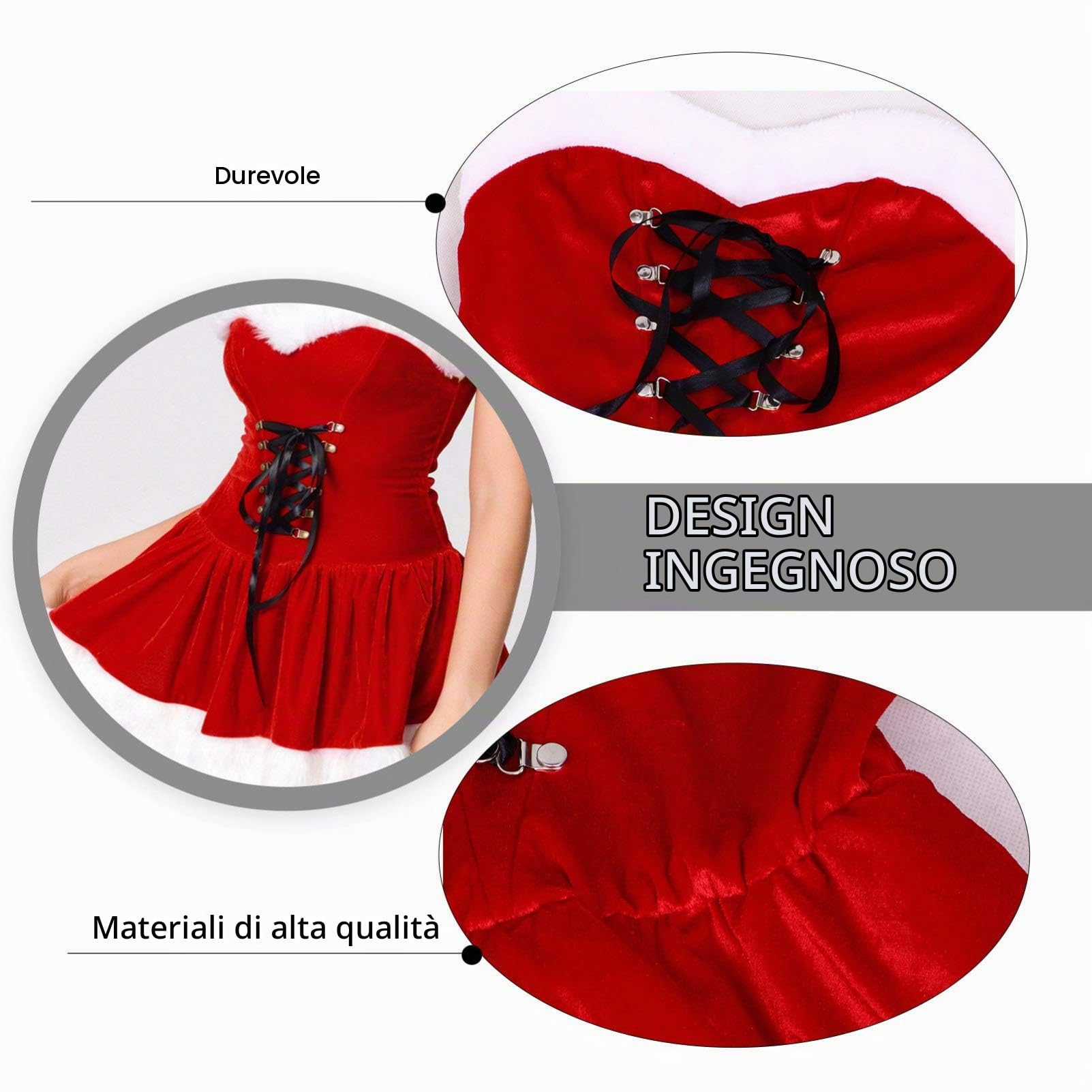 2 Pezzi Costume da Babbo Natale Costume da Donna Natalizio Vestito da Donna E Berretto da Babbo Natale in Peluche per da Spettacolo per Feste Natalizie ()
