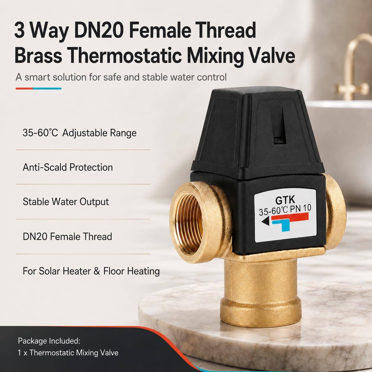Miscelatore Termostatico 3 Vie DN20 Filetto Interno 35-60°C