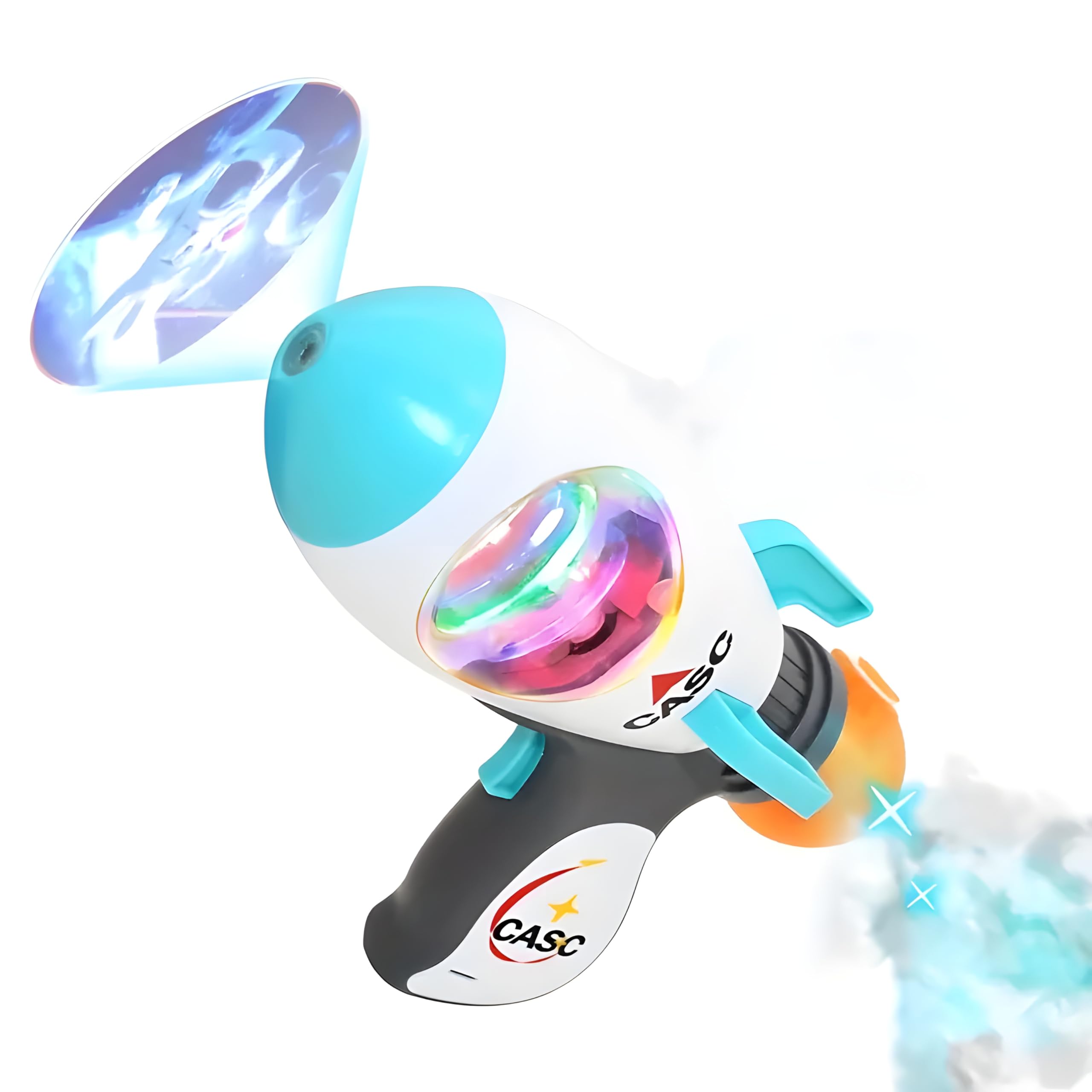 CASWAA Galactic Adventure Space Blaster Toy Gun: Light-Up, Music-Activated Astronaut Image Projector with Mist Spray Feature (Multicolour)
