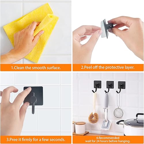 Miniatura 7 de Ganchos adhesivos de pared para pared, ganchos adhesivos resistentes 3M, 20 libras, ganchos de acero inoxidable impermeables para llaves, ropa,