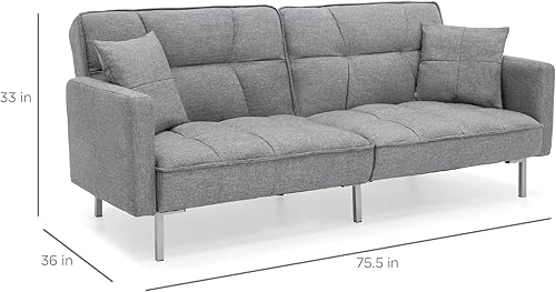Miniatura 3 de Best Choice Products Sofá futón convertible de tela de lino con respaldo dividido para sala de estar, apartamento, habitación adicional, invitados