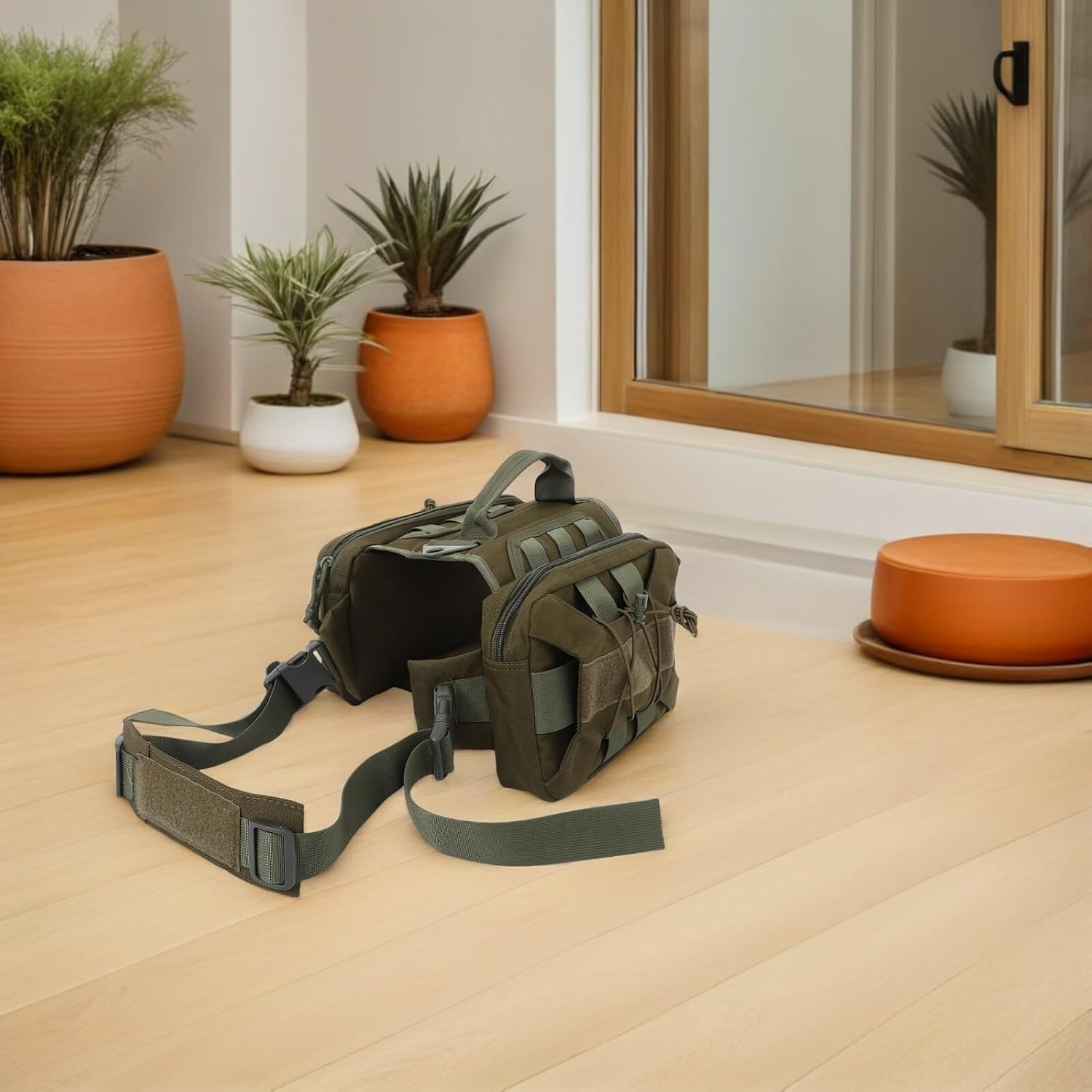 Dog Backpack Harness Saddle Bag with Side Pockets Adjustable Nylon Dog Saddle Bags for Hiking Travel 20-55kg Outdoor Training Equipment Green