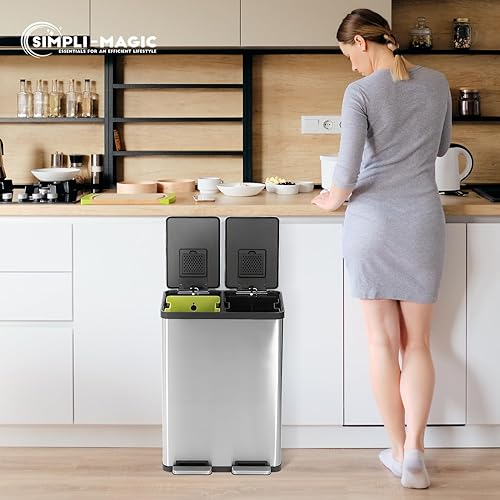 Miniatura 9 de SIMPLI-Magic Cubo de basura con pedal de 16 galones (60L), cubo de basura de cocina de doble compartimento con contenedores de basura y reciclaje,