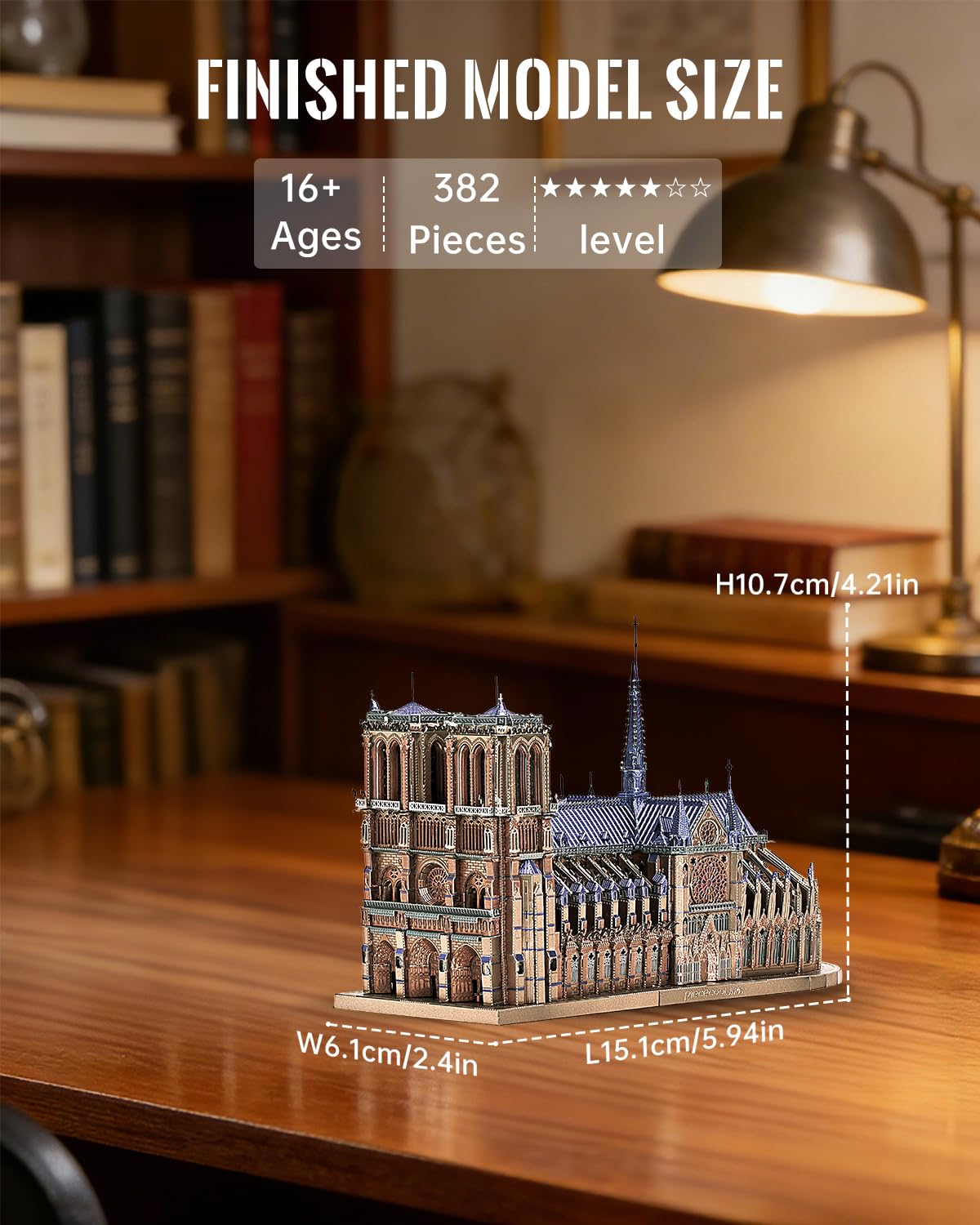 Piececool Casse-tête 3D en métal pour adultes, église Notre-Dame de Paris, kit de construction interactif à faire soi-même, architecture de cathédrale française, cadeau idéal pour adultes, hommes et