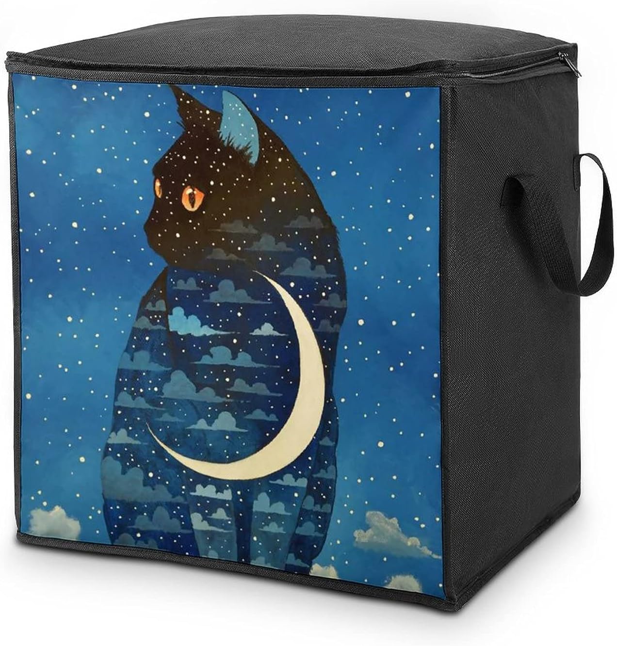 布団収納ケース 布団収納袋 夜空の星 月 猫 ネコ柄 持ち手付き 布団カバー 衣装ケース 大容量 折り畳み可 ふとん收纳袋 衣類収納バッグ 押入れ収納 防塵 着物収納 書類 収納ボックス 整理ボックス 湿気防止 防虫 省スペース 分類収納 Anbx Net