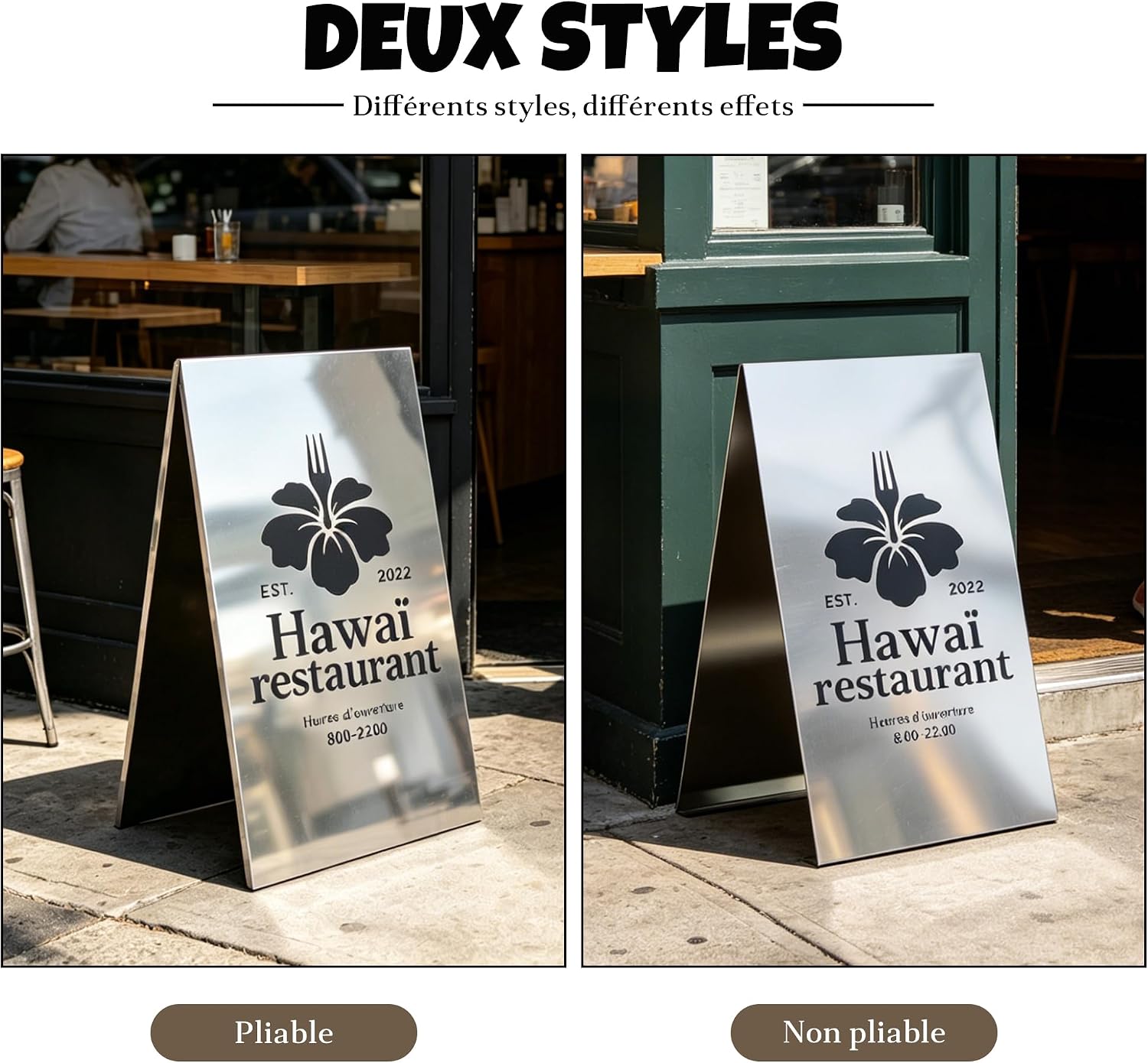 Neonapm Stainless Steel A-Frame Sidewalk Sign – Personalized Double-Sided Customer Stopper – Custom UV Printed Advertising Plaque for Opening Shops & Cafés – Mirror or Brushed Finish (Custom)