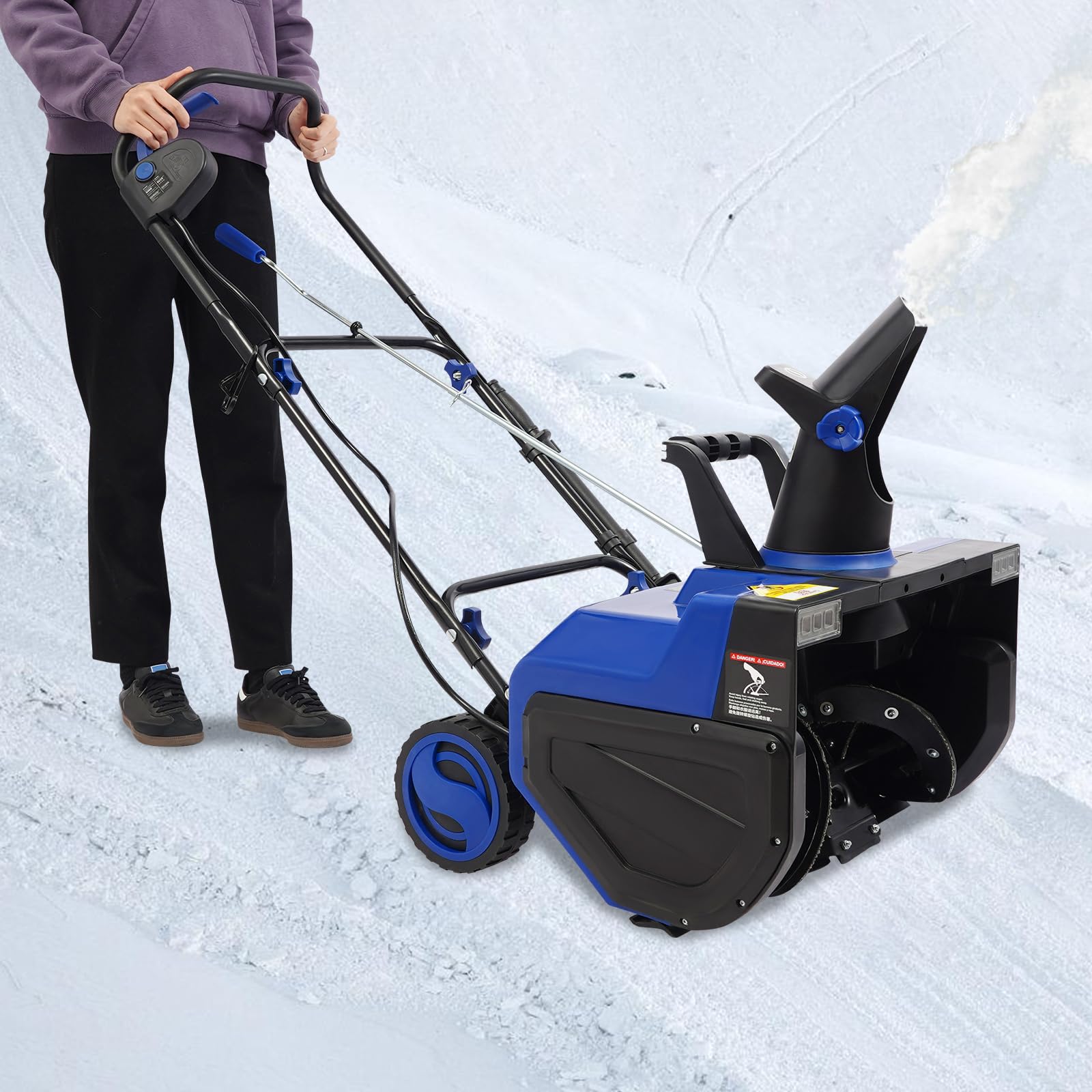 Soffia neve elettrico 2400W, spazzaneve elettrico con larghezza di lavoro 56 cm, getto di neve 7,6 m e illuminazione LED, dispositivo per rimuovere la neve in manganese-acciaio per cortile e