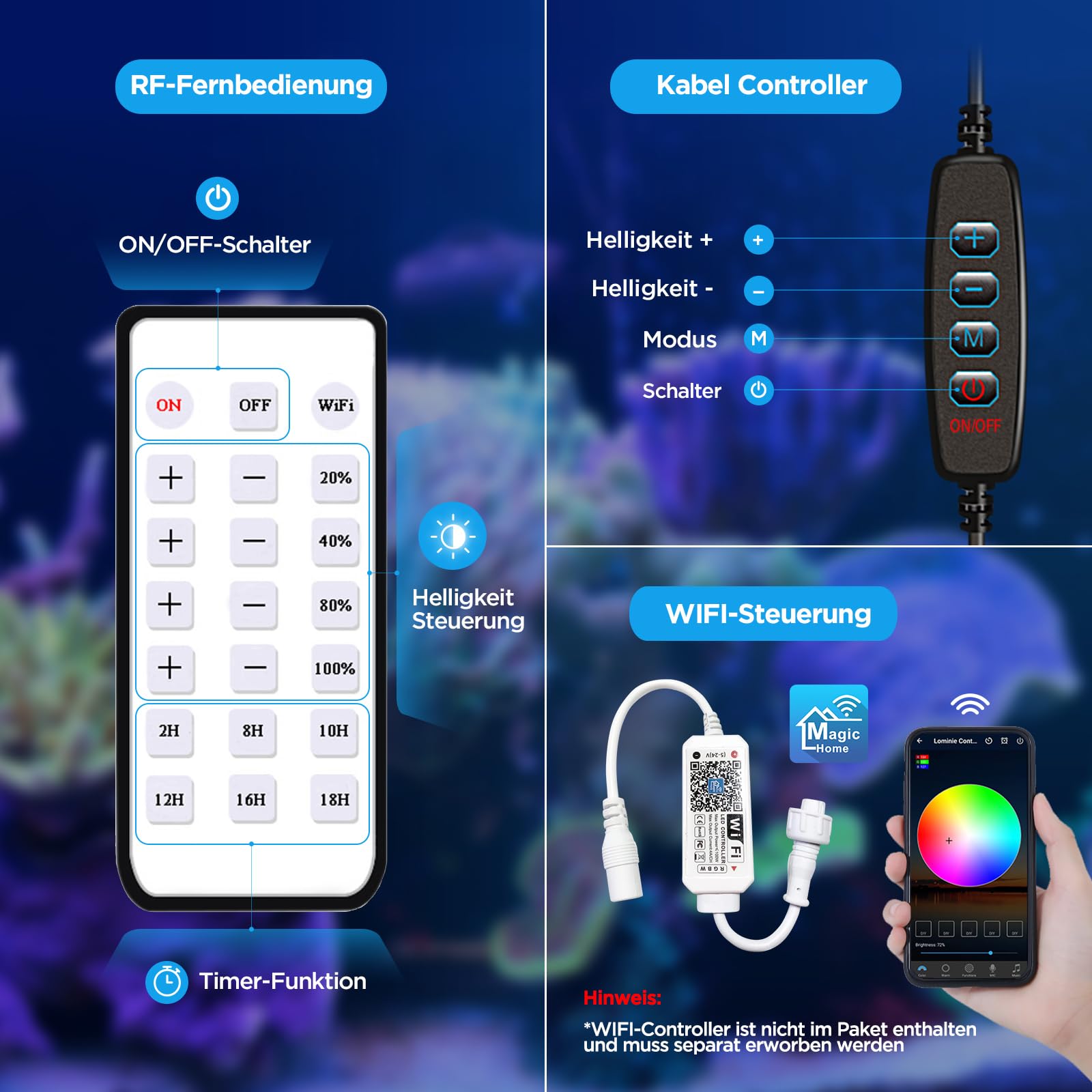Lominie Éclairage d'aquarium LED, spectre complet à intensité variable et programmé, lampe d'aquarium nano de croissance avec col de cygne pour récifs d'aquarium d'eau salée, bassin corail (S-20-X)