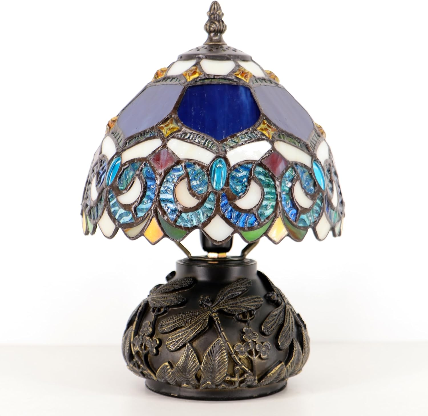 Small Tiffany Mushroom Table Lamp,Mini Memory Sympathy Antique lamp 8X11 Inch (Blue Baroque)