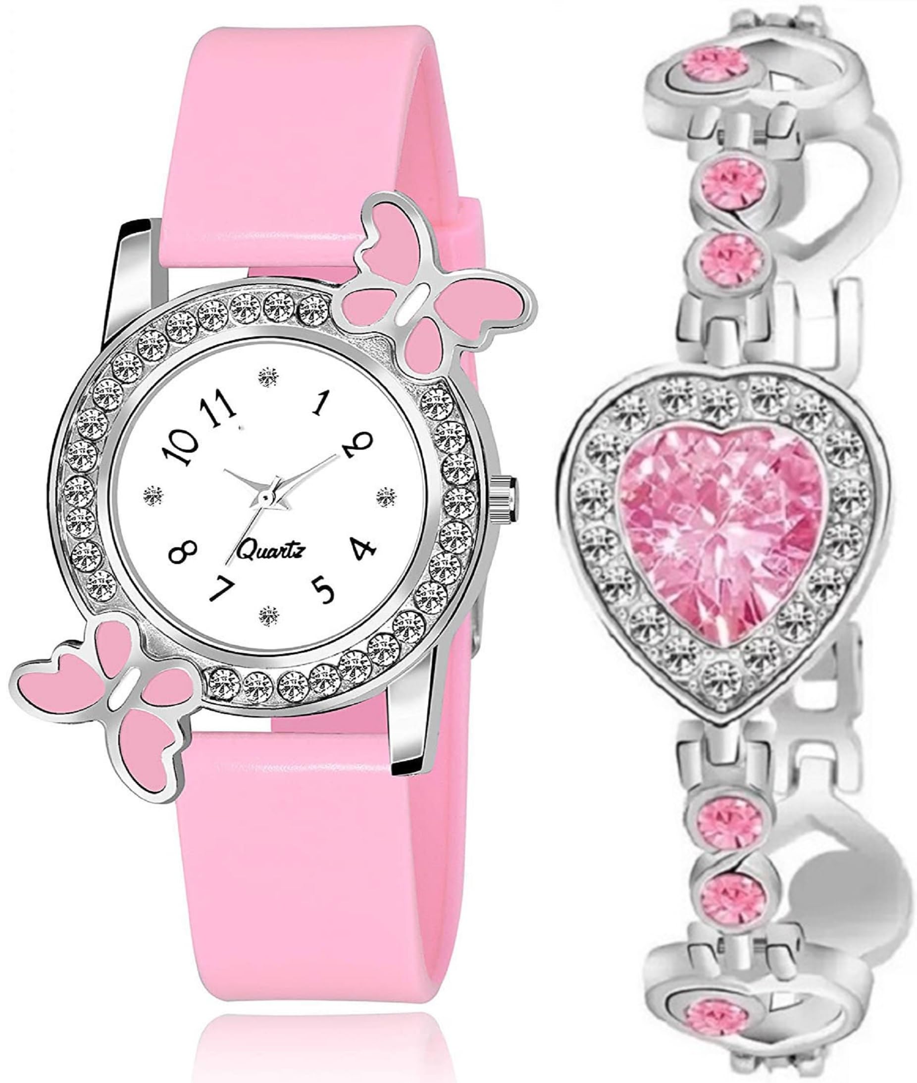 acnos White Dial 6 Colors Diamond Analog Watch with Heart Bracelet for Girls Best Design Butterfly Combo 2 Pack of 2-picture-14