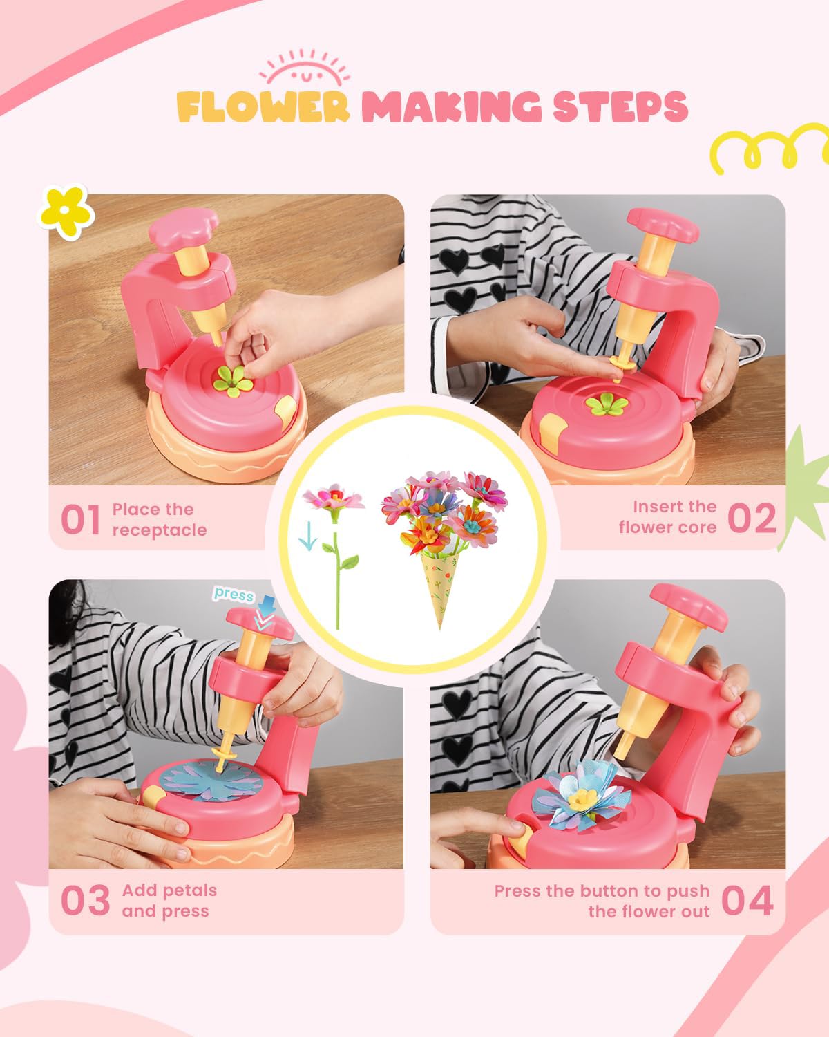 JOYVOVO Regalo Bambina 4 5 6 7 8 9 10 Anni, Set di Artigianato per Bambini, Kit Artigianalee Creativo con Macchina per la Produzione di Fiori Bambini, DIY Creativo Giochi Bambina 4 5 6 7 8 9 10 Anni