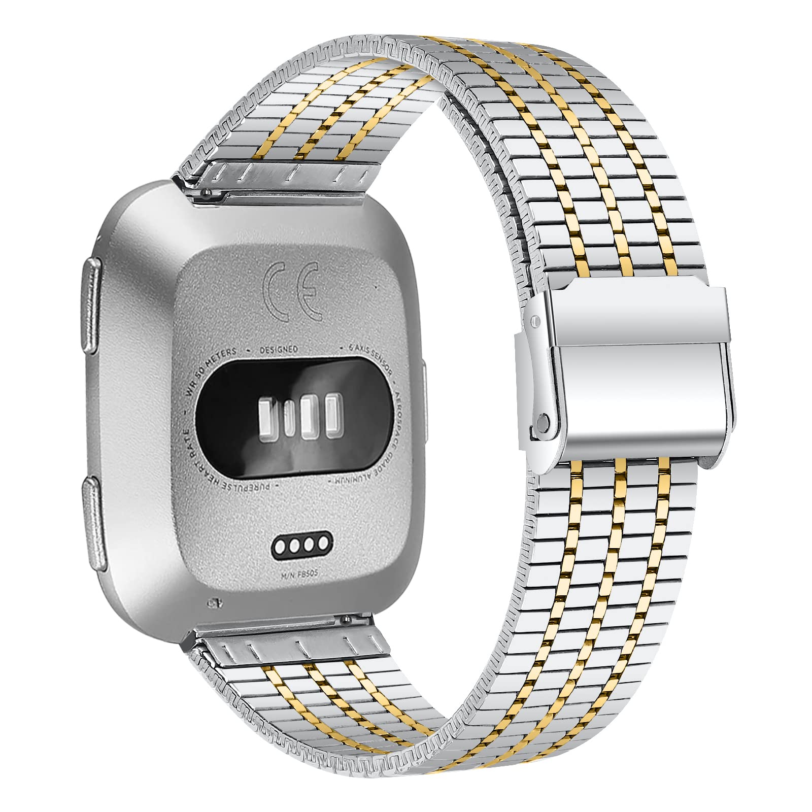 Gimuk Compatible with Fitbit Versa 2 Straps for Women Men Adjustable Stainless Steel Metal Replacement Watch Wrist Strap Band Bracelet for Fitbit Versa/Versa Lite/Versa SE (Silver/Gold)