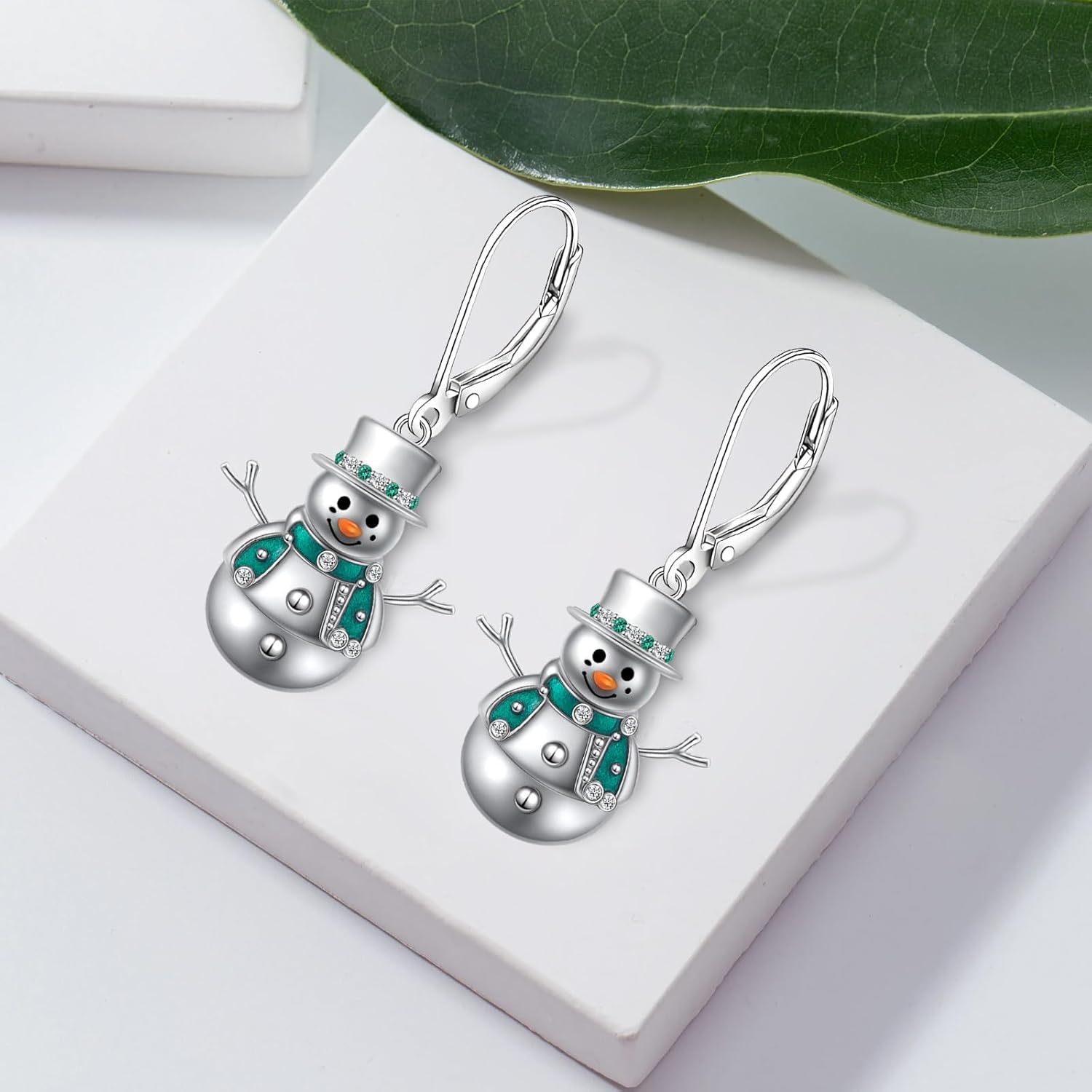 S925 Sterling Silver Snowman Dangle Drop Earring for Women Christmas Earring Jewelry Gifts Snowman Leverback Earring - Image 7