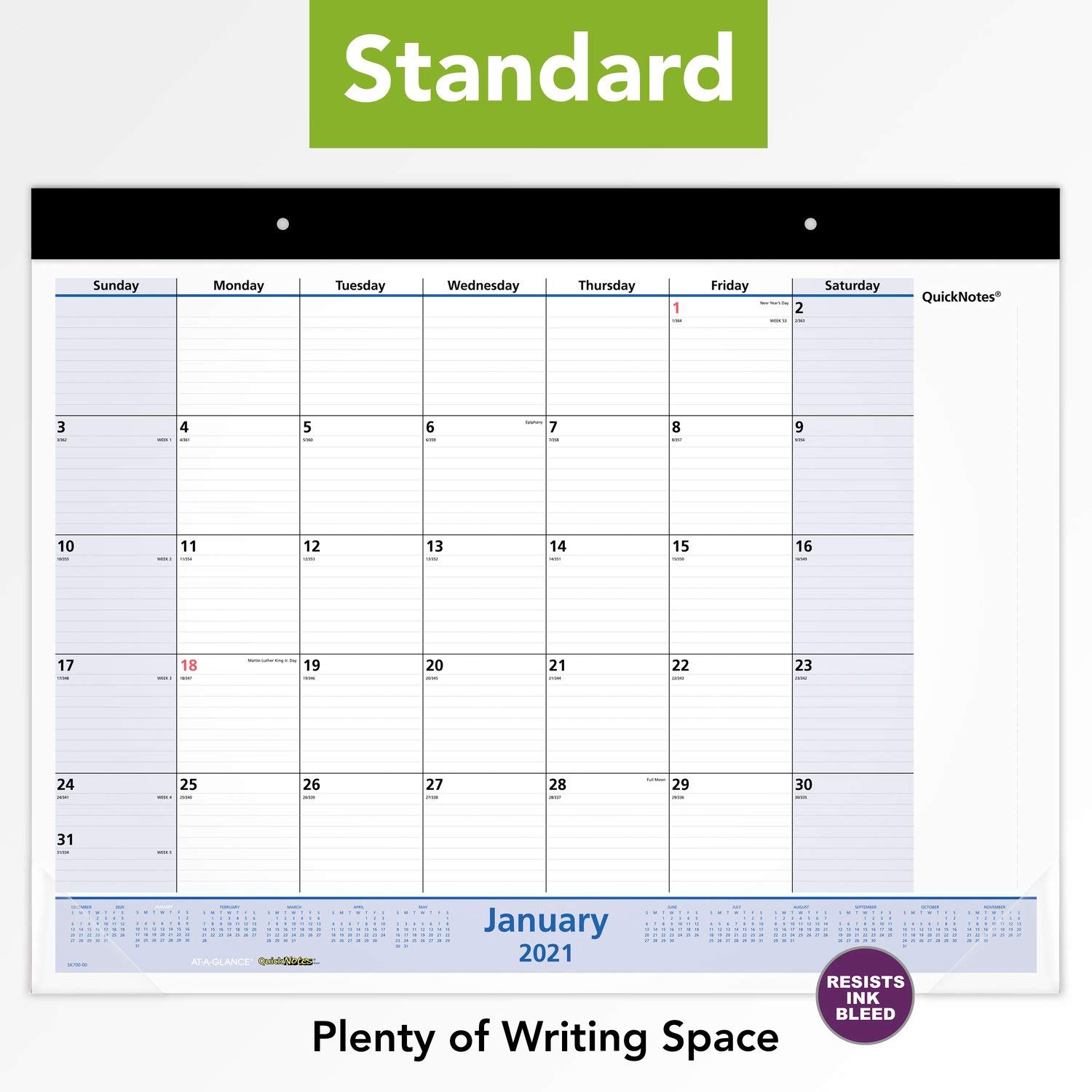 AT-A-GLANCE, Monatliche Schreibtischunterlage 2021, 55,9 x 43,2 cm, Standard, QuickNotes (SK7000021)