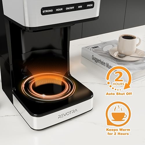 Miniatura 3 de Cafetera programable de 12 tazas, cafetera de goteo regular y fuerte, ajuste de 1-4 tazas y café helado, temporizador de 24 horas, apagado