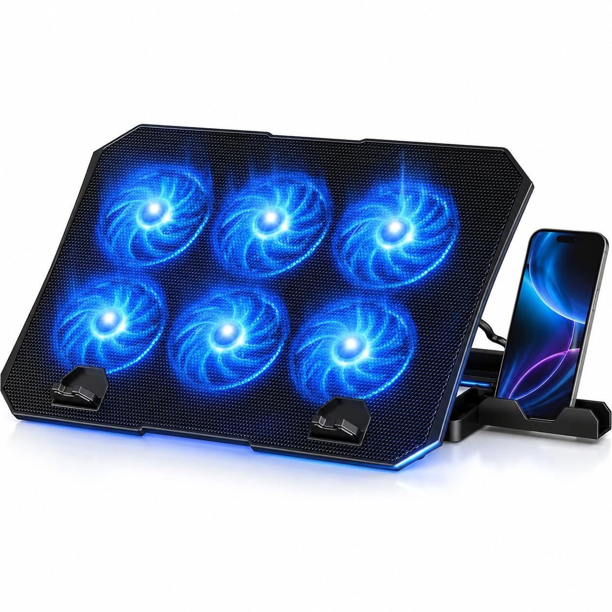 Almohadilla de refrigeración para laptop, 6 ventiladores, soporte de 4