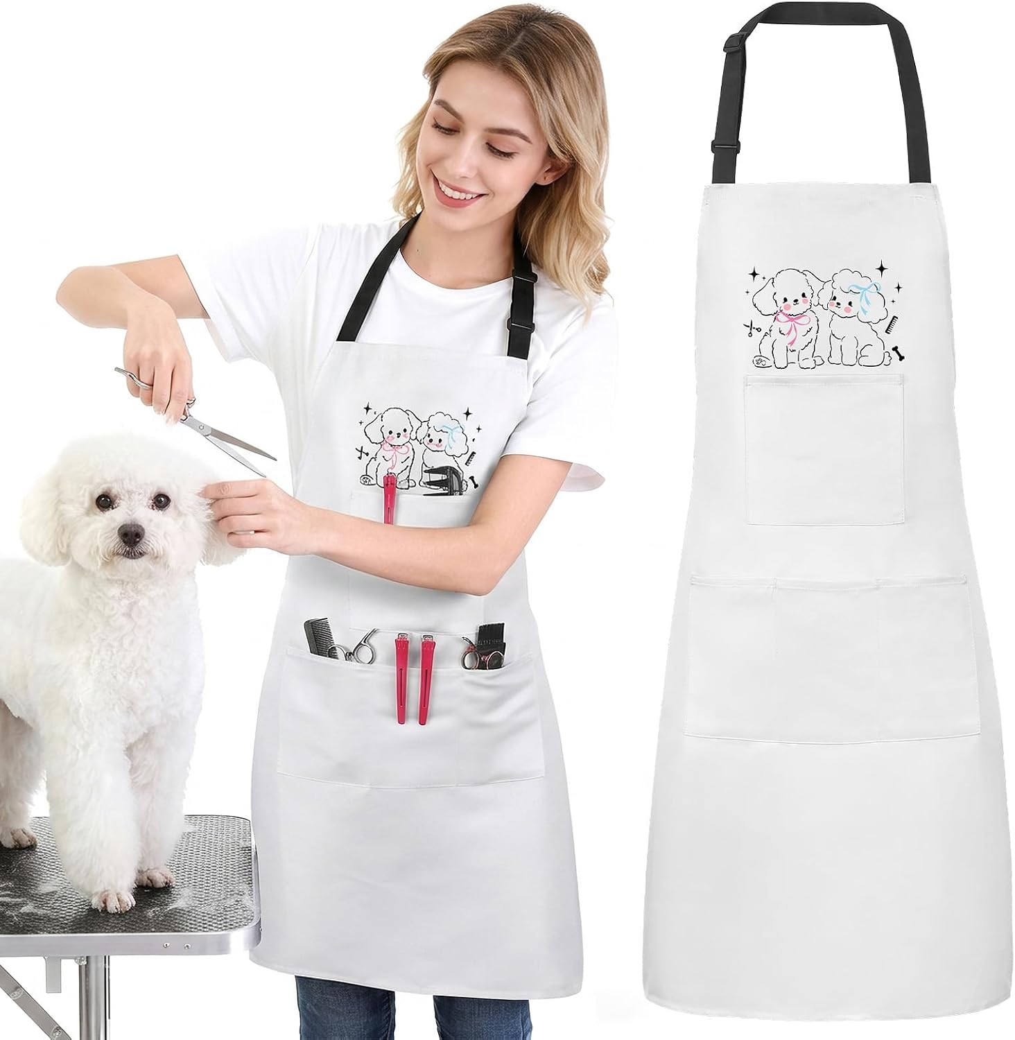 Dog Grooming Apron with 4 Pockets Grooming Apron for Dog Groomer