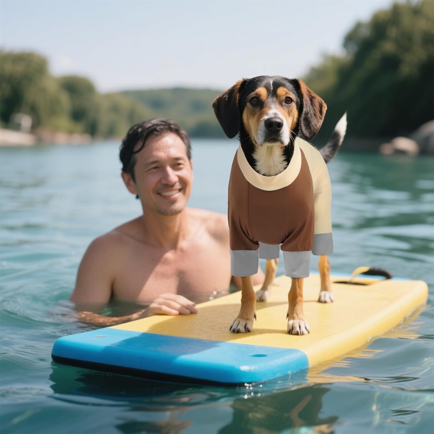 ROZKITCH Dog Cooling Vest UV Protection Shirt, Stretchable Four Long Sleeves Dirt-Resistant Shedding Control Perfect for Outdoor Hiking and Beach Days, Full Coverage Large Pajamas YellowBrwon 3XL