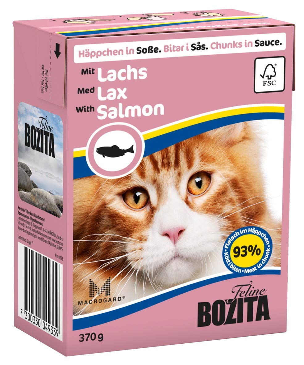 Bozita Appetizers in Sauce Wet Food with Salmon in Tetra Recart 16 x 370 g - Grain-Free - Sustainably Produced Cat Food for Adult Cats - Complete Food (Pack of 16) 1 Pack