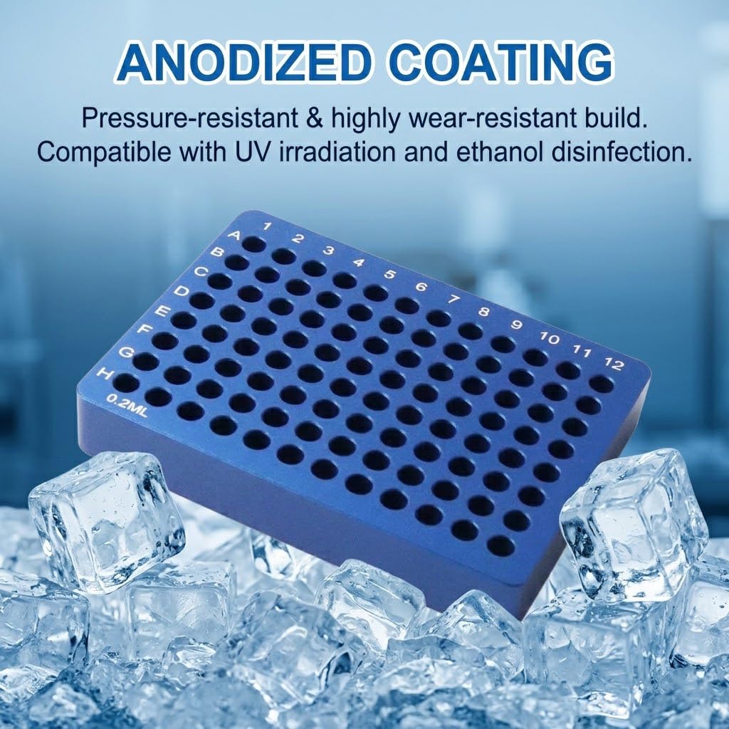 0.2ml Aluminum Cooling Block 96 Well PCR Plate Cooler Lab Module | Anodized Aluminum Alloy, 96 Well 0.2ml Grid, Rapid Passive Heat Transfer, High Dimensional Tolerance, Lab Thermal Modules