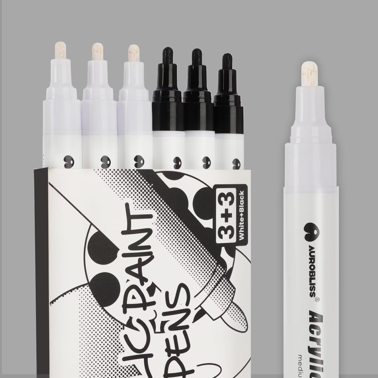 Rotulador Permanente Blanco y Negro 2-3MM, 6 Rotuladores Acrilicos Blanco y Negro para Tela, Neumaticos, Madera, Metal, Cristal, Cartulina Negra