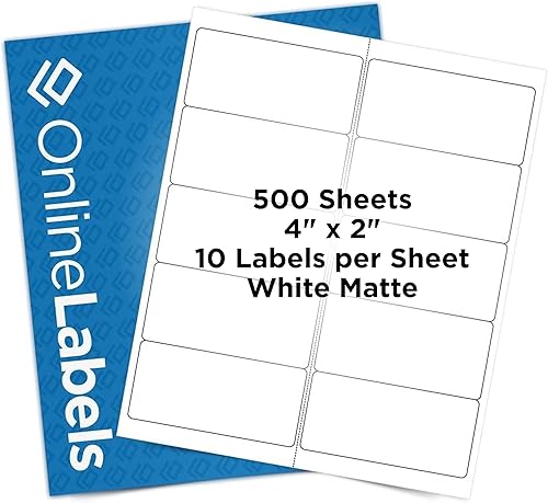 Etiquetas de correo rectangulares de 4 x 2 pulgadas, permanentes, color blanco mate, dirección, envío, regalo, paquete de 5,000 a 500 hojas