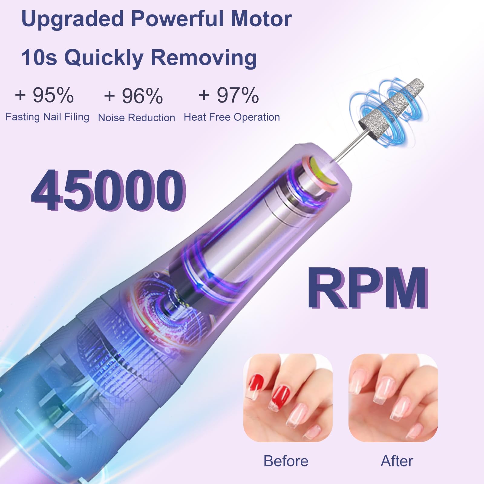 Perceuse à ongles professionnelle sans fil 45 000 tr/min, lime à ongles électrique Meremit avec décoration diamant, 12 forets, grand écran LCD, perceuse électrique rechargeable pour vernis à ongles en