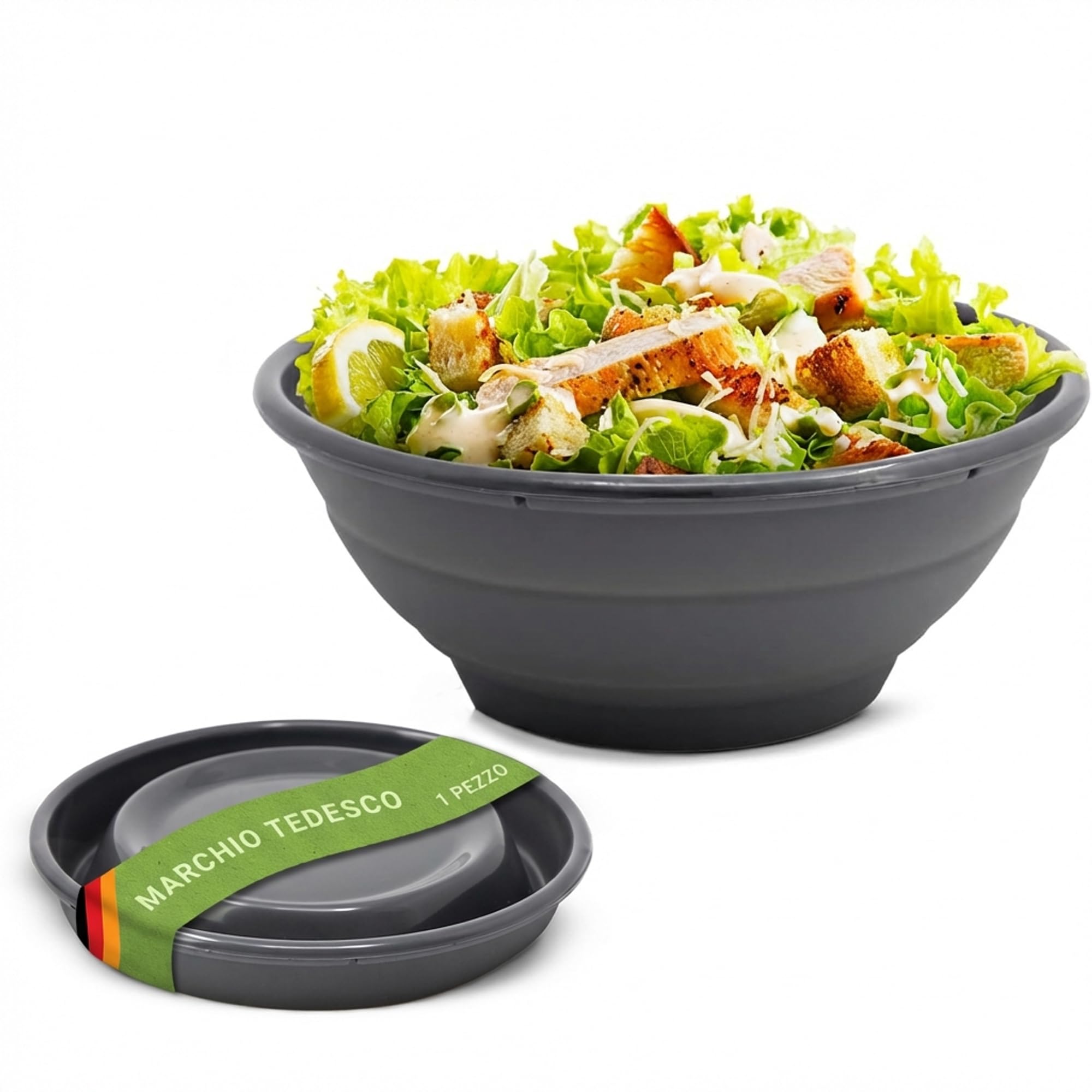 Coolinato - Ciotola pieghevole silicone platinico 24 cm grigio - Scodella richiudibile da campeggio per conservare, servire e mantenere fresco cibo - Resistente al calore e lavabile in lavastoviglie