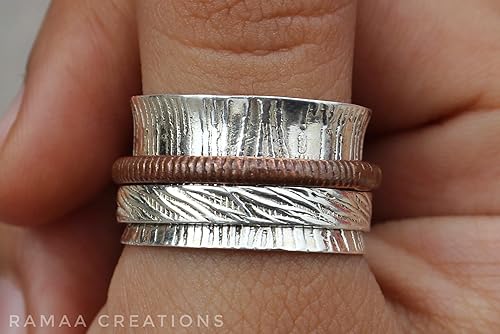 Miniatura 3 de Sterling Silver Spinner Ring  Anxiety Silver and Copper Spinner Ring  Fidget Spinner Ring for Women  Handmade Two Spinner Ring  Sterling Silver 925