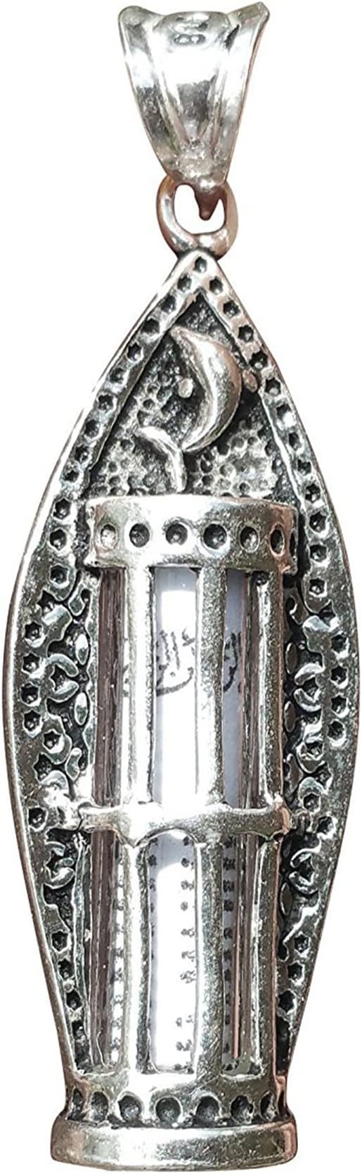 New Glass Jawshan Kabir ISLAMIC DUA Cevsen Vial Enclosed in St. Silver Cage Dolphin Design Talisman Pendant for Chain GIFT BOX