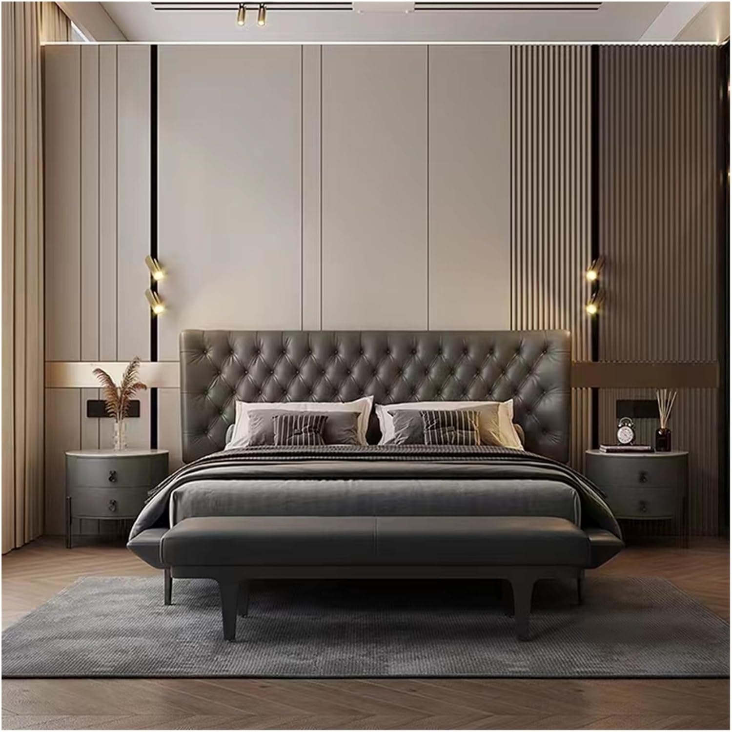 End of Bed Bench PU Leather Upholstered Bedroom Bench, Padded Entryway Bench, End of Bed Bench with Metal Legs, for Decorative, Living Room, Dining Room Indoor Bench for Living Room/Bedroom/End of Bed