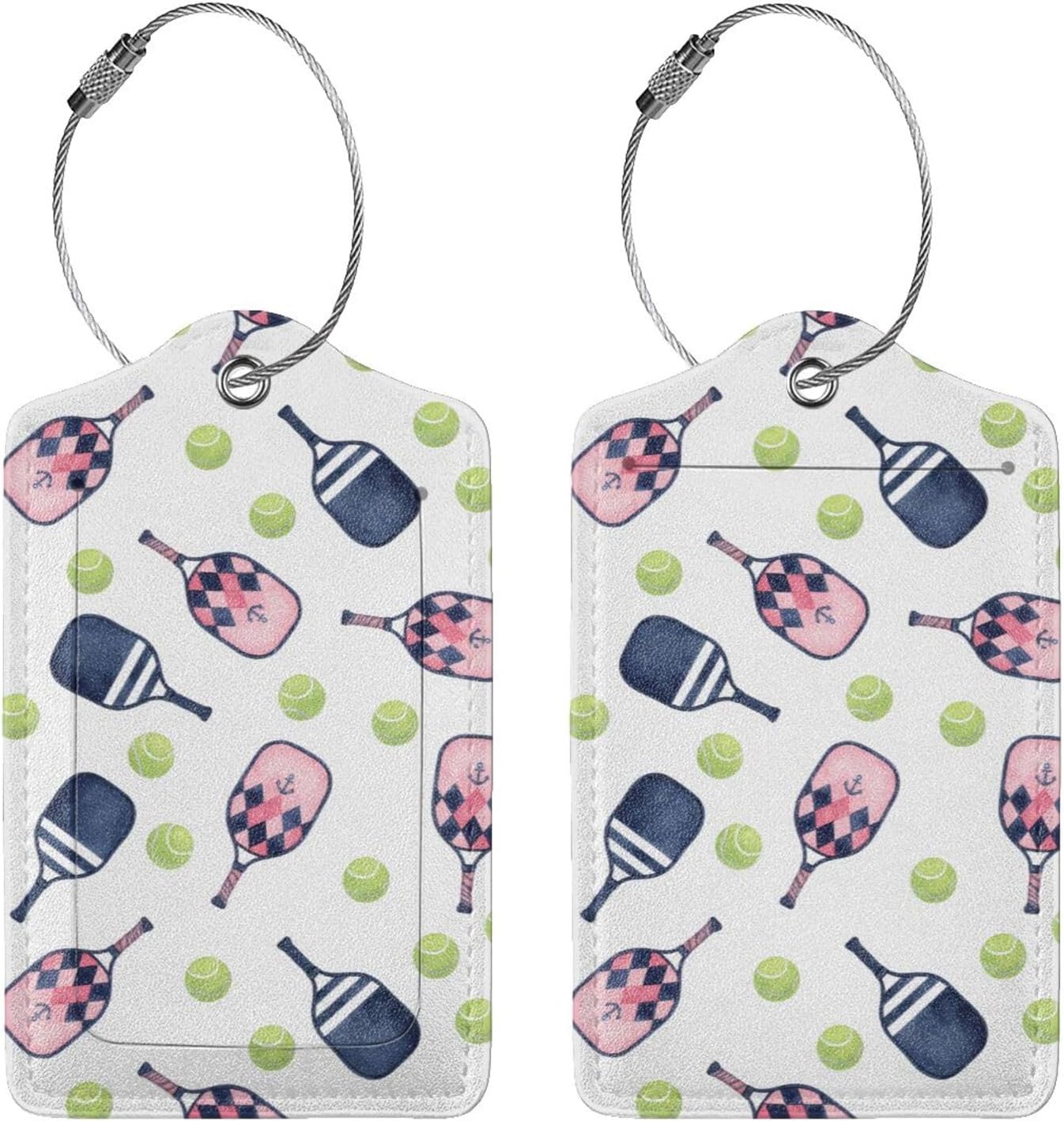 2 Pack Pickleball Sport Theme Luggage Tags for Suitcases, Leather Baggage Tag with Loop, Funny Cool Name Id Card Cover Travel Bag Labels Set for Women Men Boys Girls Kids