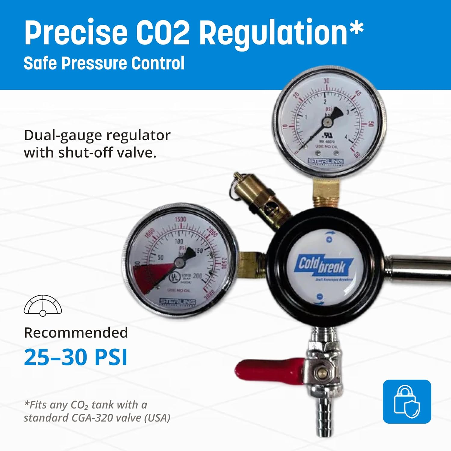 Coldbreak Jockey Box Dispensing Kit, 3-Tap Stainless Steel Beverage Connections, CO2 Regulator with Dual Gauges, Includes Beverage Jumper and Air Line, Ideal for Coldbreak Jockey Boxes