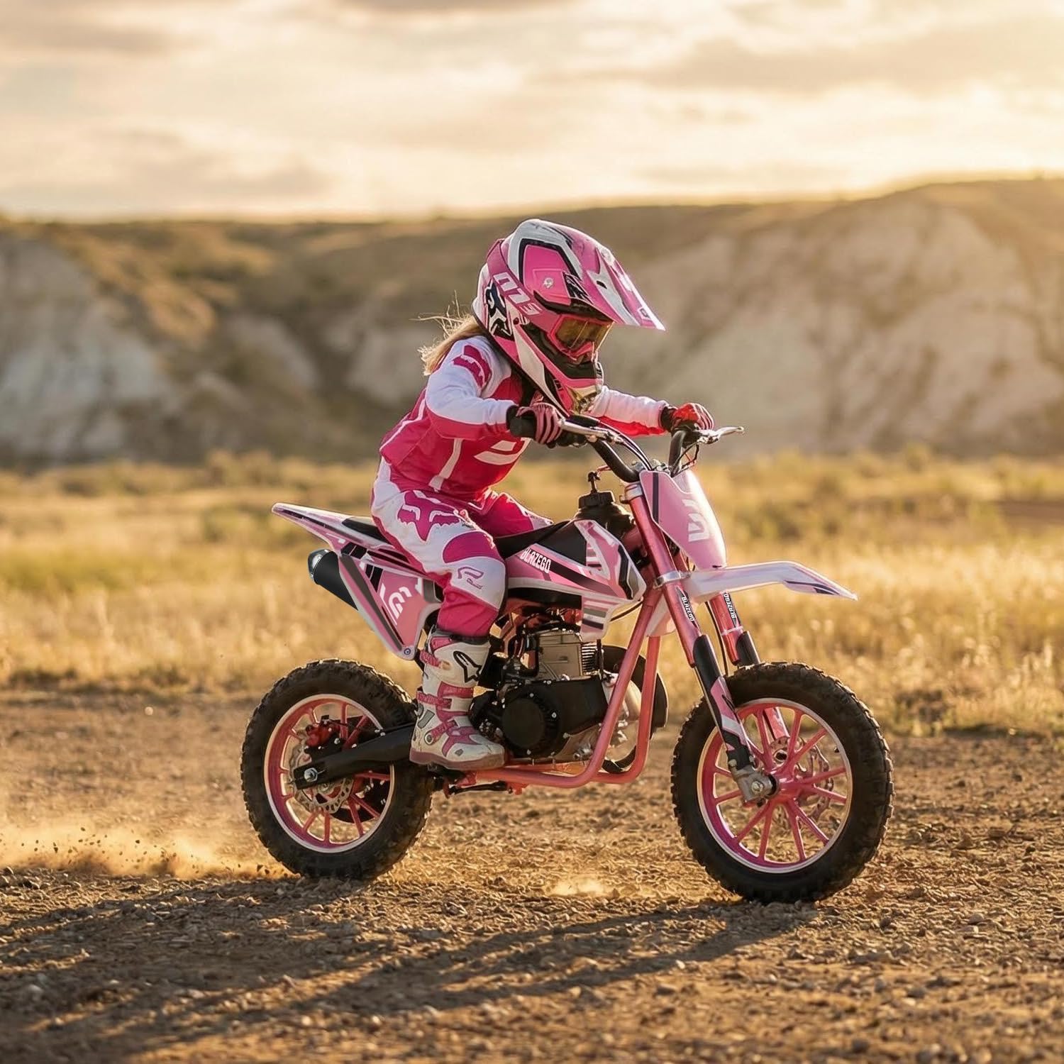 BLAZEGO 50CC Kids Dirt Bike，4-Stroke Dirt Bike for Kids，Off Road Mini Motorcycle，Front & Rear Shock, 10" Off-Road Tires, 28 MPH Top Speed, 132 LBS Max Load, Mini Dirtbike for Kids 8-14，Pink