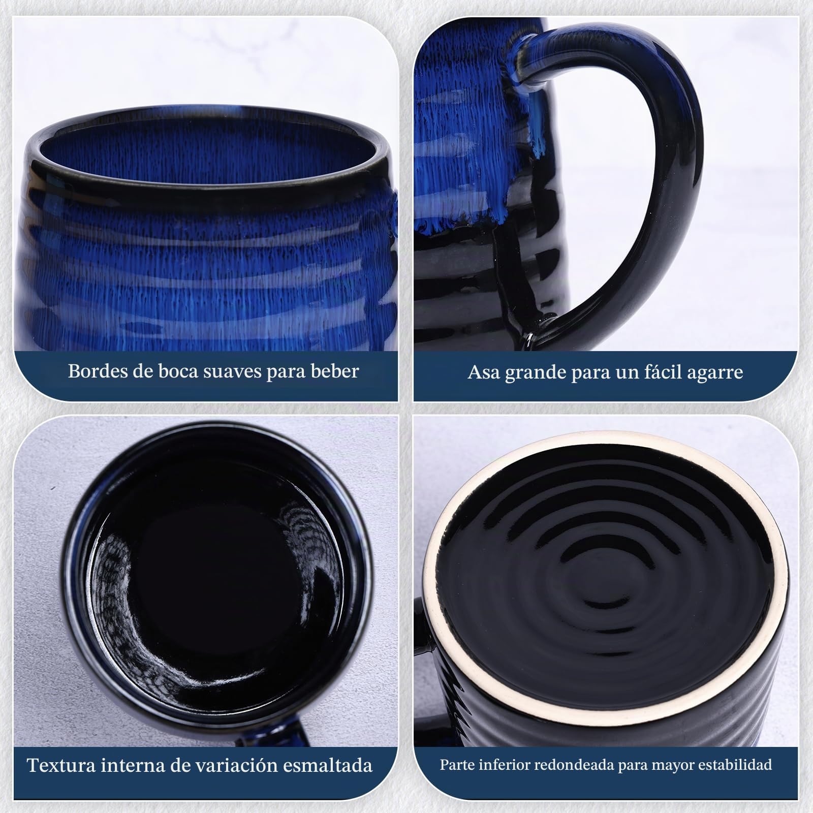 700ml Taza de Café de cerámica extra grande con asa grande, 25Oz taza de té de grand para la oficina y el hogar, apta para microondas y lavavajillas, textura esmaltada hecha a mano (Azul Estrellado)