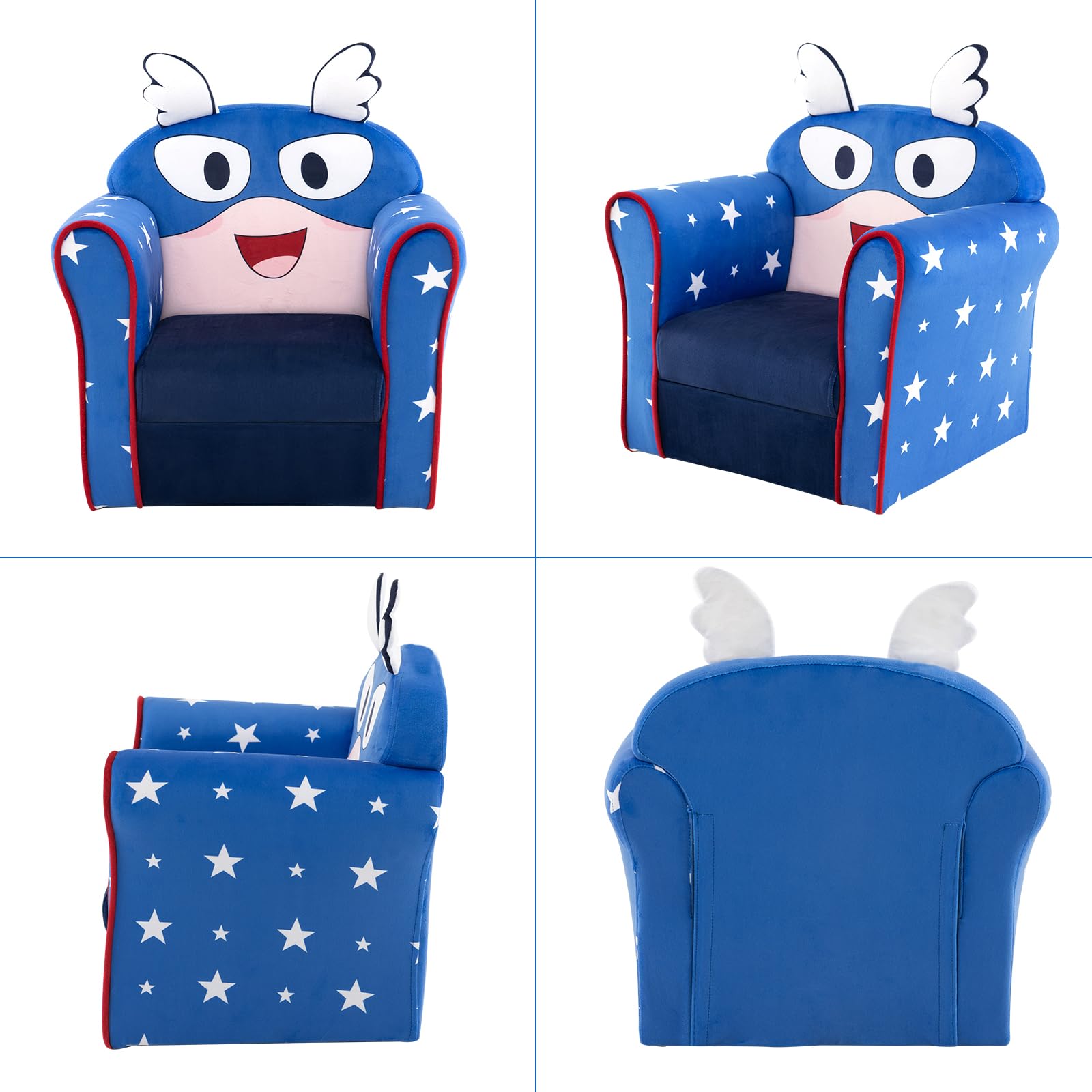 Canapé Fauteuil Enfant 1 Place Bleu – Rembourré Mousse, Accoudoirs & Dossier – Pour 18-36 Mois, Charge 50 Kg – Ultra Confortable