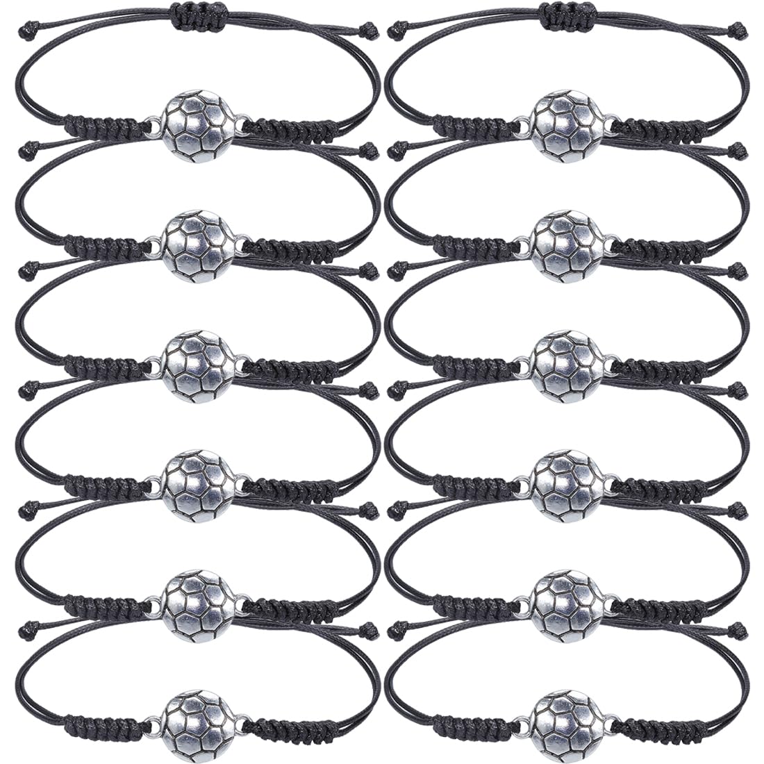 Pulseras de Fútbol: Set de 12 Ajustables y Tejidas en Color Negro. Regalo Ideal para Niños, Niñas, Adultos y Futbolistas en Cumpleaños y Fiestas Deportivas.