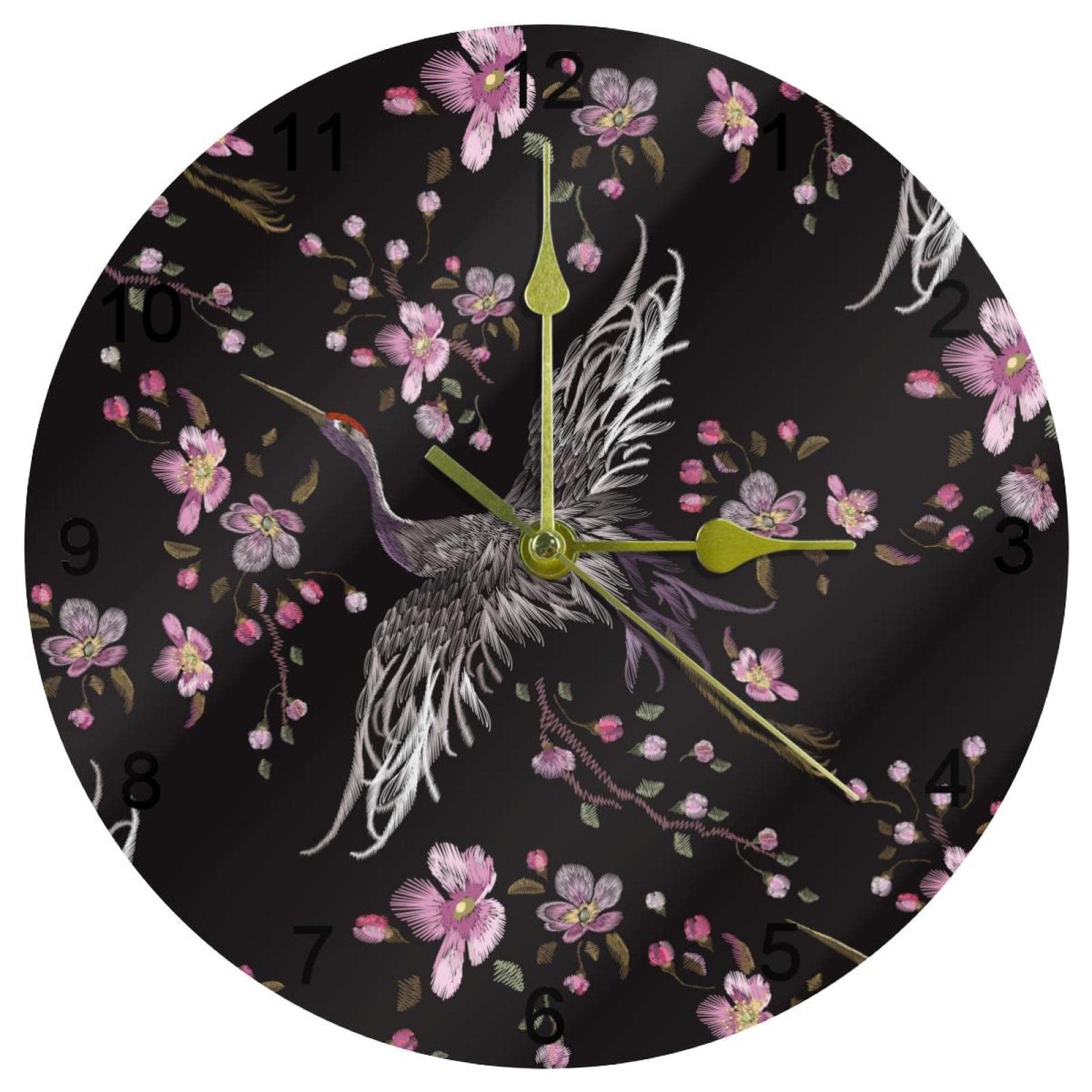 Horloge murale silencieuse sans tic-tac en porcelaine noire à grands chiffres arabes