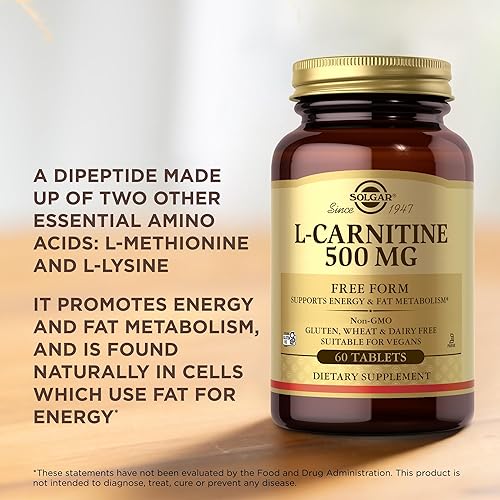 Miniatura 4 de Solgar L-Carnitina 500 mg - 60 tabletas - Sin OMG, vegano, sin gluten, sin lácteos, Kosher - 30 porciones