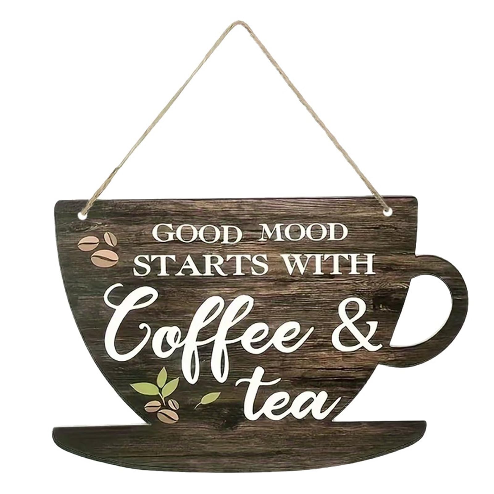 Tea Coffee Wooden Sign, Kitchen Wall Art Decor, Good Moon Starts with Coffee & Tea Hanging Plaques for Kitchen Pictures for Wall, Rustic Coffee Wall Art for Kitchen Bar Home Farmhouse Decoration