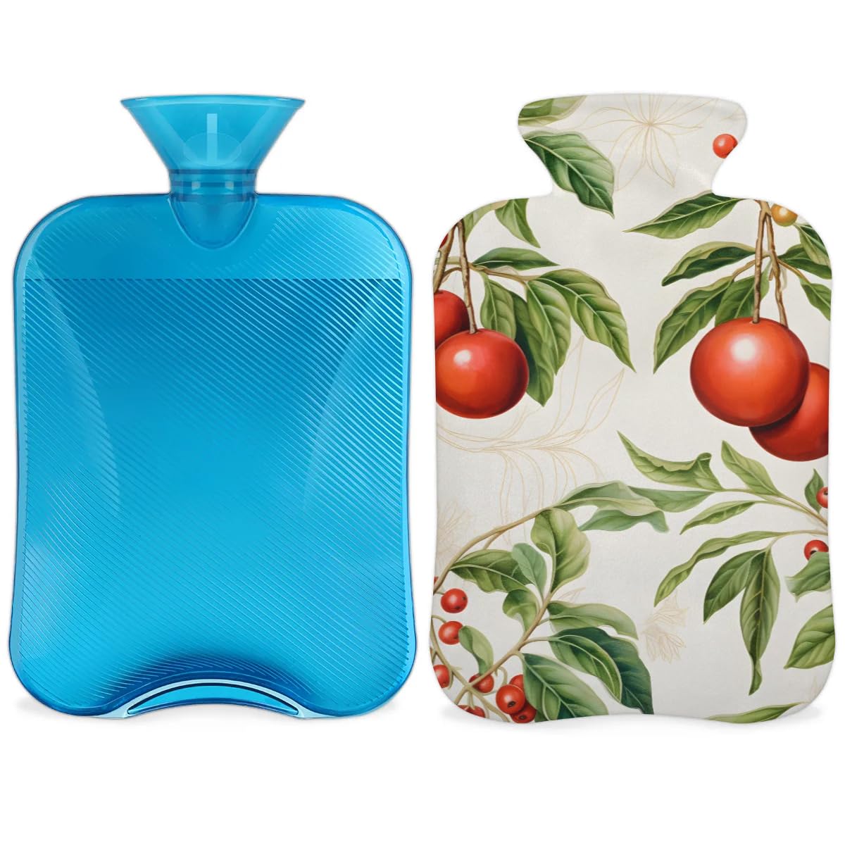 Hot Water Bottle with Soft Cover,2L Christmas Flowers Hot Water Bag for Hot and Cold Compress, Hand Feet Warmer, Graffiti Flowers Rubber Hot or Cold Water Bottle Halloween Christmas Decorations