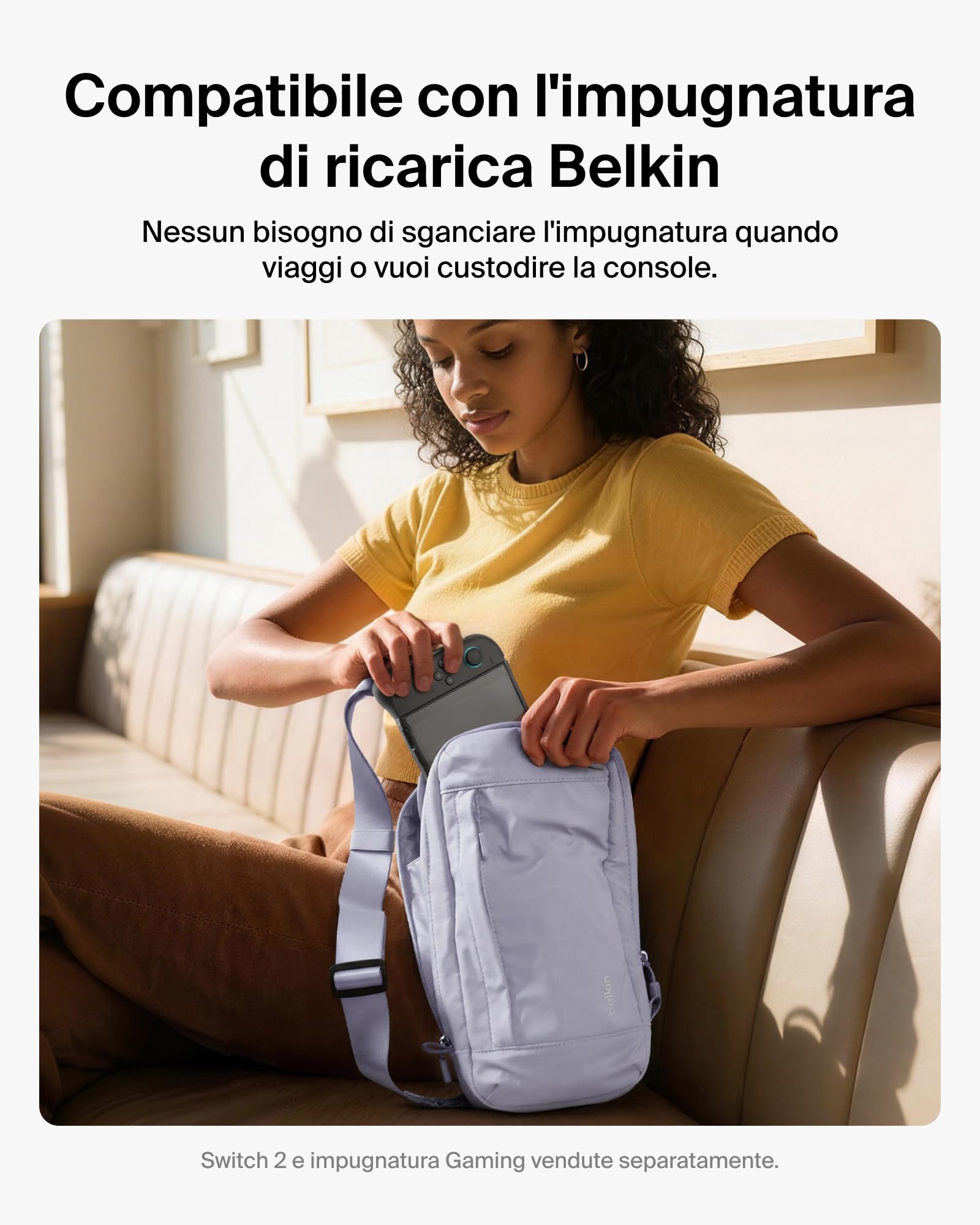 Belkin Gaming Borsa per Nintendo Switch 2 Protettiva da Viaggio - Viola | Borsa Crossbody, Custodia Protettiva da Trasporto per Accessori Console, Interno Morbido, Leggera, 10 Slot per Schede Giochi