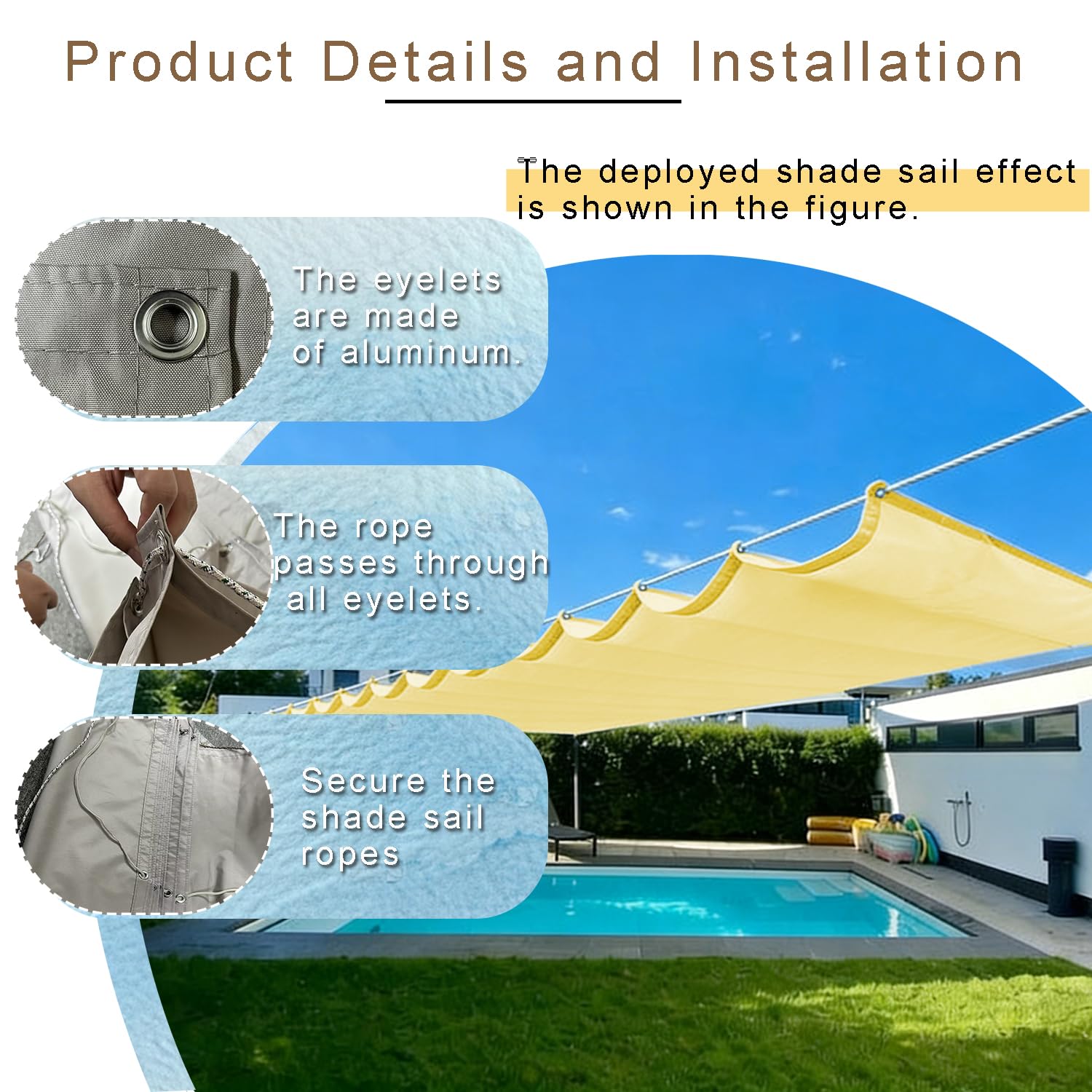 Sonnensegel Einziehbares Welle 150x550cm wasserabweisend & windabweisend 95% UV-Schutz mit Ösen und Kordel Geeignet für Außenbereiche wie Garten und Balkone,Terrasse Sand