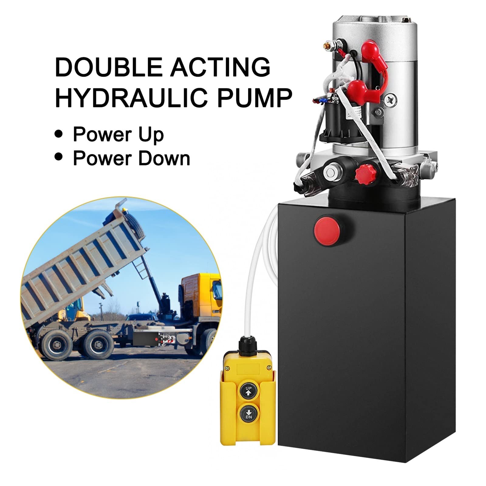 Pompe hydraulique à double effet 12V DC 4-20 pintes for voiture, réservoir d'huile en acier, remorque, camion, moteur de levage,Haute Stabilité(20 Quart 2 Acting)
