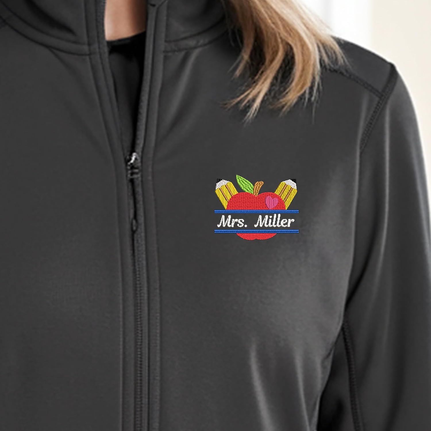 Personalized Embroidered Teacher Fleece Jacket, Customized Gift for Teachers, Embroidery Zip Up Fleece Outerwear