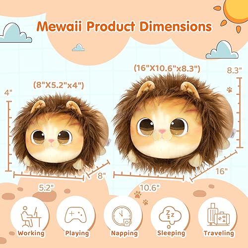 Miniatura 2 de Mewaii Bonita almohada de felpa de gato león, juguete de peluche Kawaii, peluche de gatito con disfraz de león, regalo de cumpleaños suave para
