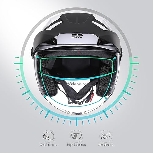 Miniatura 3 de TRIANGLE Casco de Cara Abierta para Motocicleta Offroad 34 Casco Medio con Visera Transparente y Borde para Hombres y Mujeres, Aprobado por la DOT