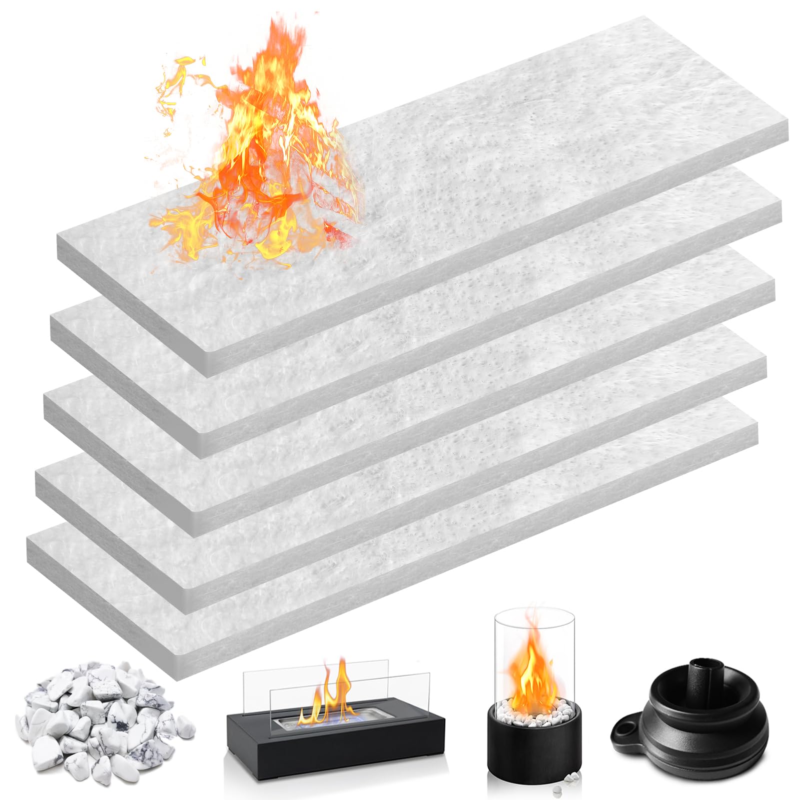 5 Pcs Ceramic Wool Wick for Tabletop Fire Pit Fire Stone Extended Life Carbon Felt Wick,for Outdoor Camping